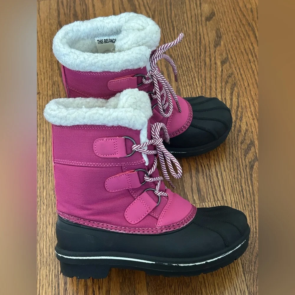 Cat & Jack Girls Pink Thermolite Faux Fur Snow Duck Boots Size 13